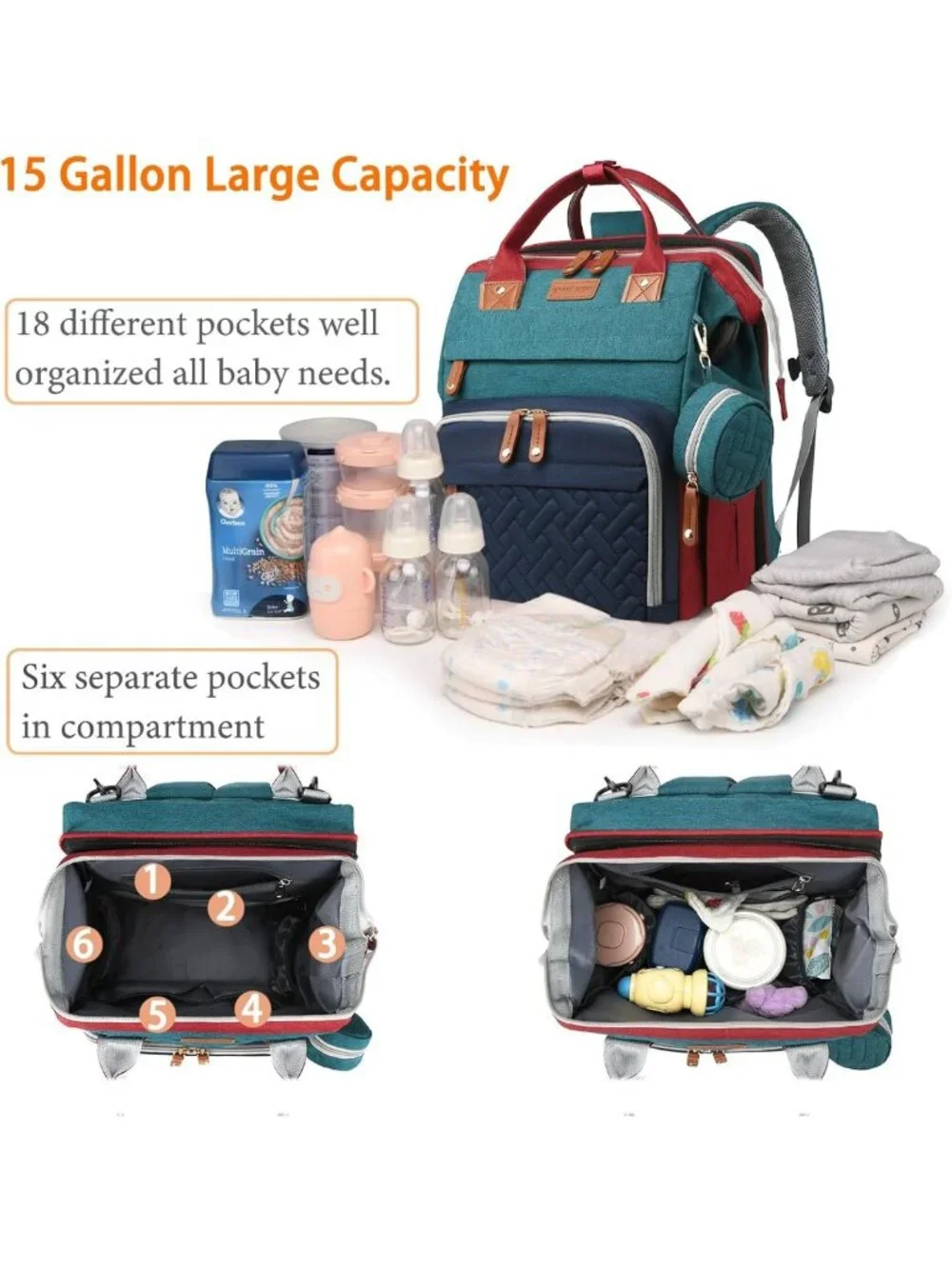 Stylish Waterproof Diaper Bag Backpack with Changing Station & USB Port - Large
